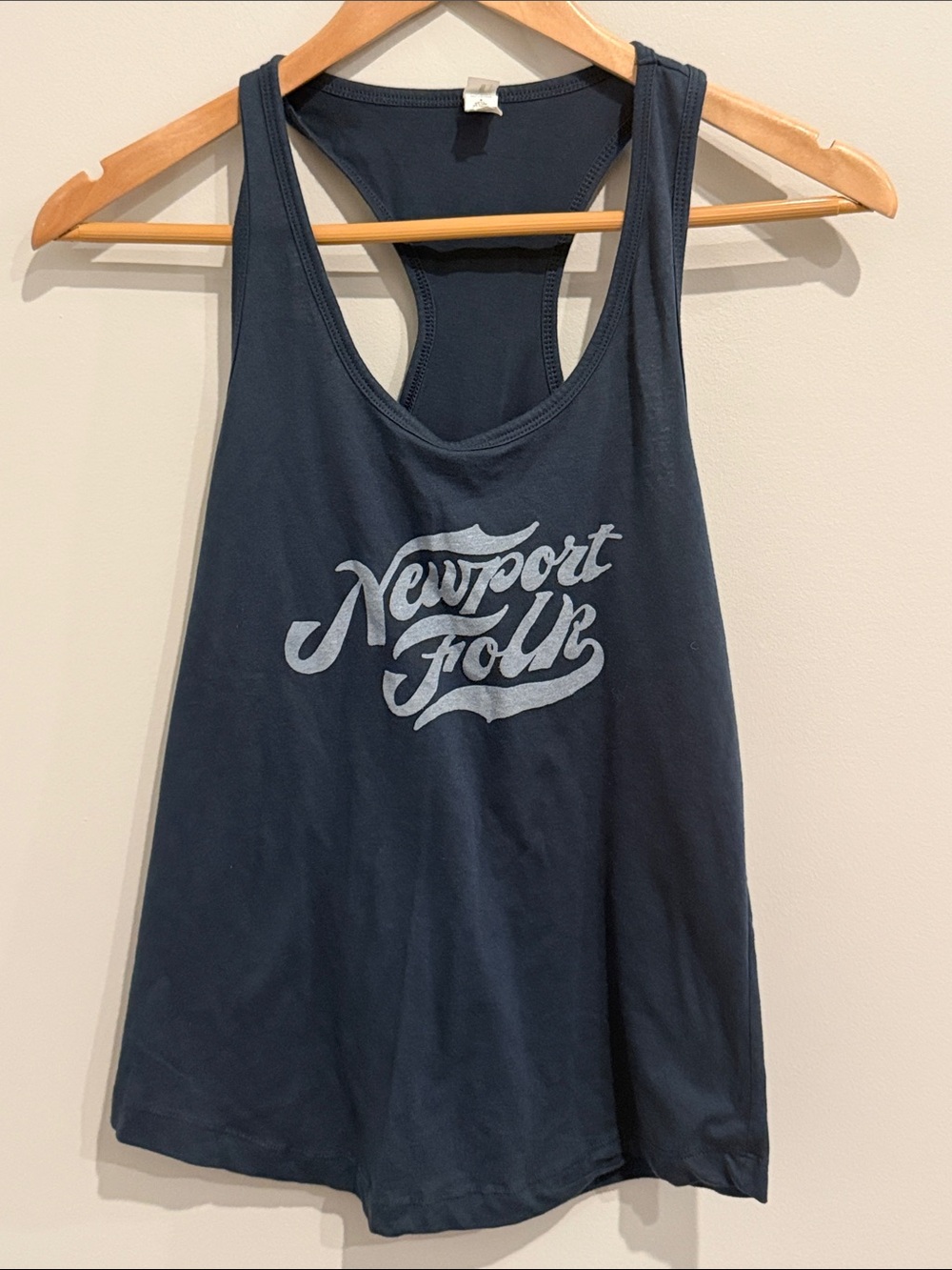 Newport Folk Festival Navy Graphic Racerback Tank with Script Logo
